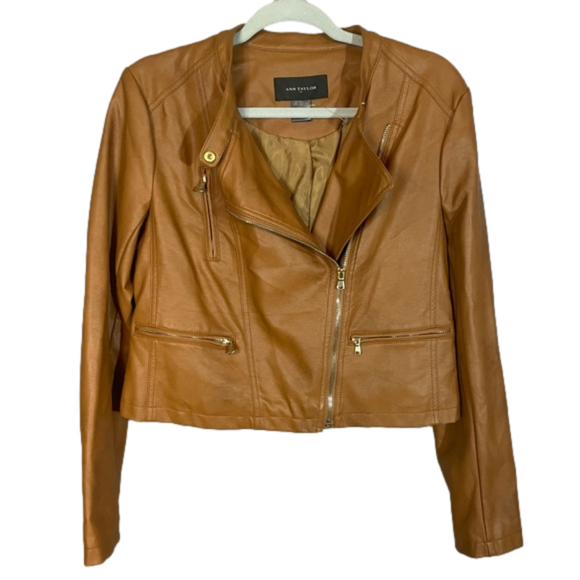 Ann Taylor Jackets & Blazers - Ann Taylor Brown Faux Leather Moto Style Jacket